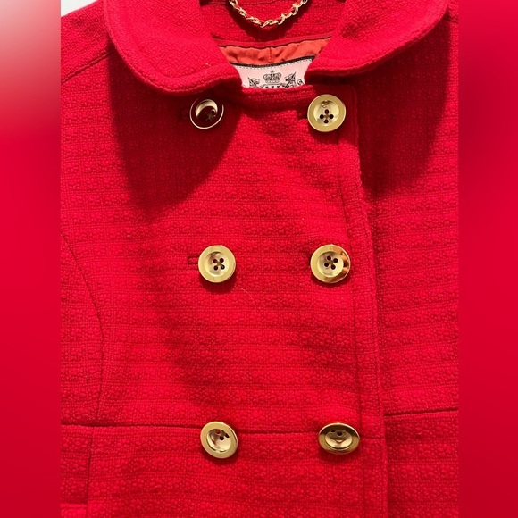 Juicy Couture Women Pea Coat Wool Blend Red God Button Double Breasted Size L - Picture 4 of 9